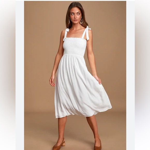 Lulu’s Looking Up White Smocked Tie Strap  Sundress - Picture 14 of 16